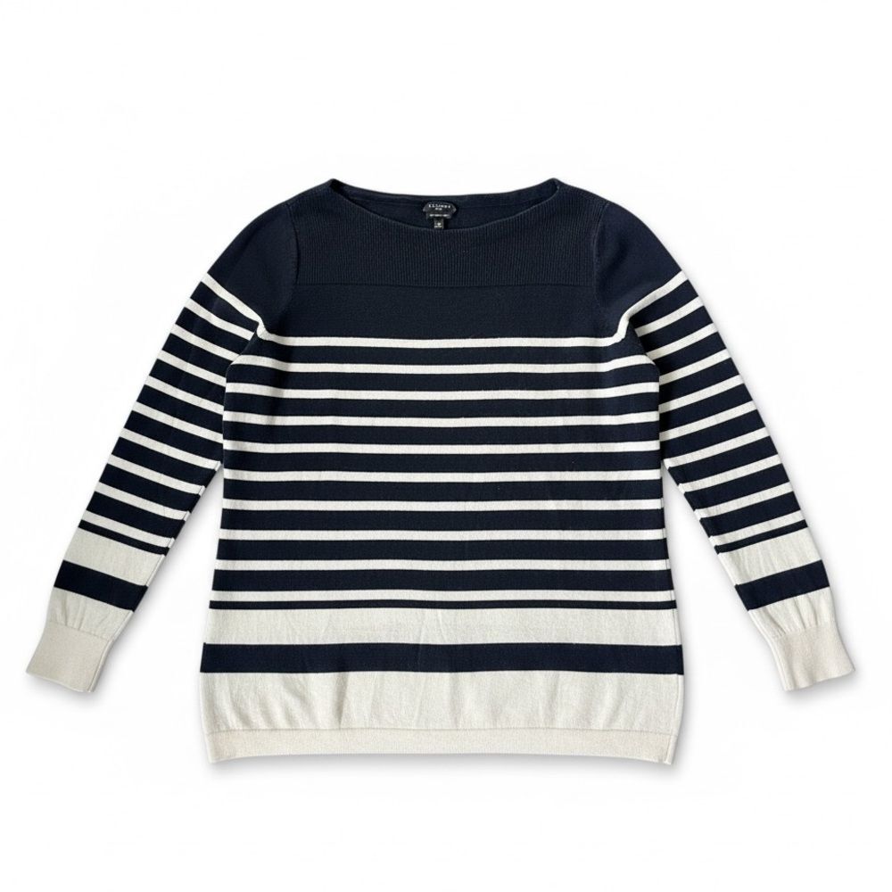 Talbots Woman 1X Merino Wool Sweater – Navy & Cream Striped Nautical Pullover